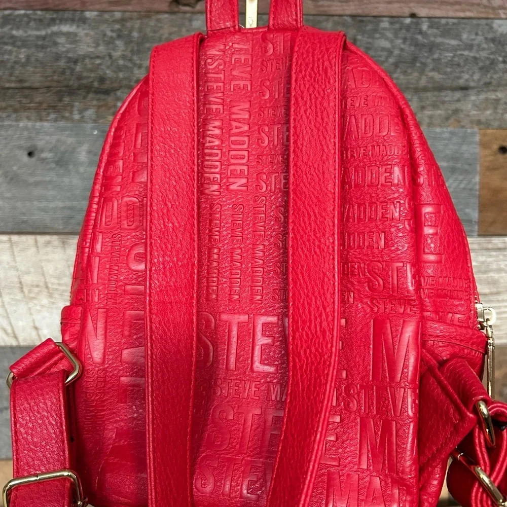 Steve Madden Red Embossed Logo Mini Backpack - Picture 6 of 11
